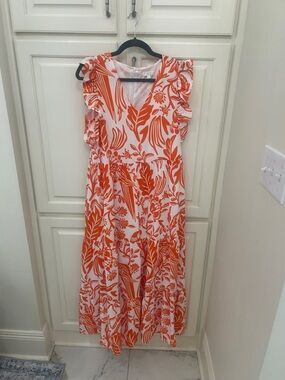 Jade White Maxi Dress with Orange Floral Print